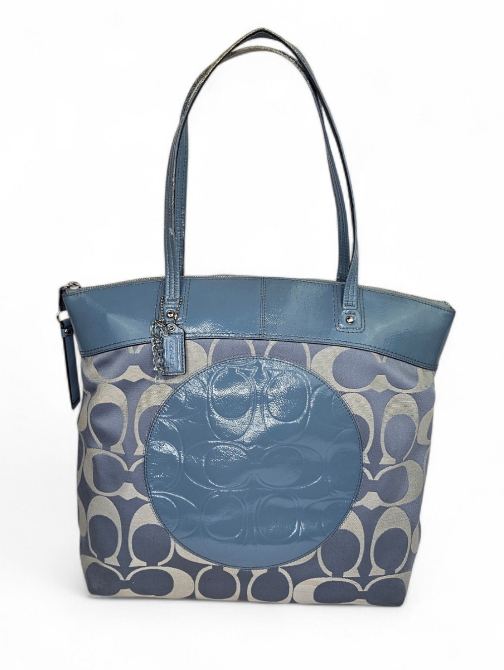 Coach Laura Signature Tote in Silver Blue, identified by model number F18335